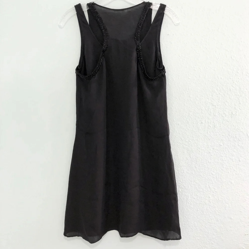 New Rebecca Minkoff Black Silk Mini Short Beaded Dress 0 - Picture 6 of 8